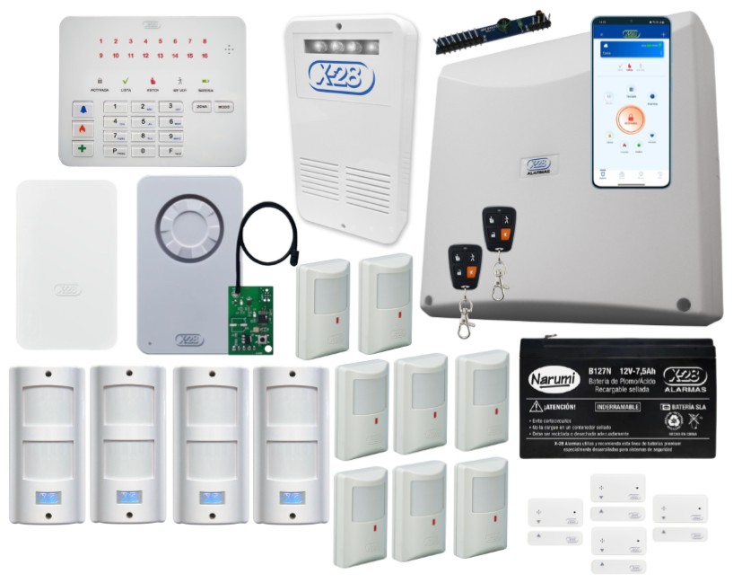 16 zonas 4 magneticos 8 sensores de interior 4 sensores de exterior Inalambrico con 4G o WIFI 16 zonas 4 magneticos 8 sensores de interior 4 sensores de exterior Inalambrico con 4G o WIFI