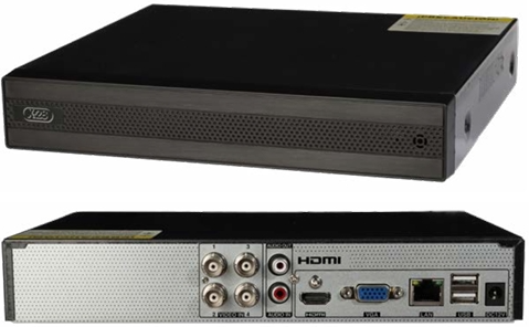 Grabadora de video con 4 entradas para cámaras analógicas (AHD, TVI, CVI y CVBS) y canales IP adicionales.