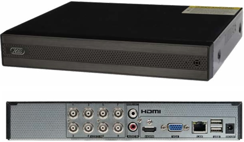Grabadora de video con 8 entradas para cámaras analógicas (AHD, TVI, CVI y CVBS) y canales IP adicionales.